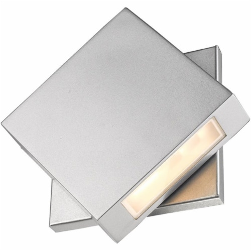 Z-Lite Quadrate 9  Sand Blast Glass Aluminum Outdoor LED Wall Sconce in Silver Perspective: bottom