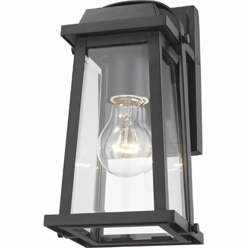 Z-Lite Millworks Clear Glass Aluminum Outdoor Wall Sconce in Black Perspective: bottom