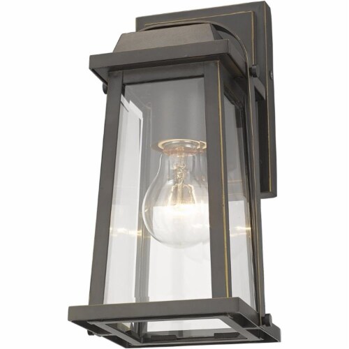 Z-Lite Millworks Clear Glass Aluminum Outdoor Wall Sconce in Bronze Perspective: bottom