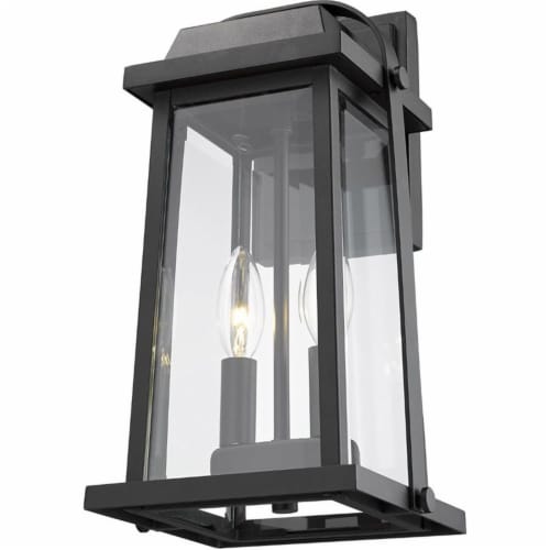 Z-Lite Millworks 2 Light Clear Glass Aluminum Outdoor Wall Sconce in Black Perspective: bottom