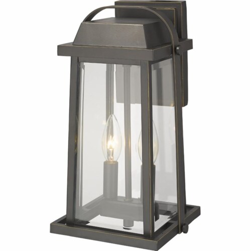 Z-Lite Millworks 2 Light Clear Glass Aluminum Outdoor Wall Sconce in Bronze Perspective: bottom