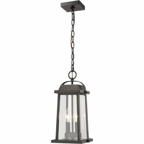 Z-Lite Millworks 2 Light Clear Glass Aluminum Outdoor Pendant in Bronze Perspective: bottom