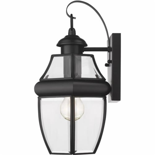 Z-Lite Westover 14"" Clear Glass Brass Outdoor Wall Sconce in Black Perspective: bottom