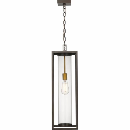Z-Lite Dunbroch Clear Glass Aluminum Outdoor Pendant in Deep Bronze and Brass Perspective: bottom