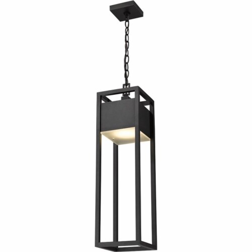 Z-Lite Barwick 27  Etched Glass Aluminum Outdoor LED Pendant in Black Perspective: bottom