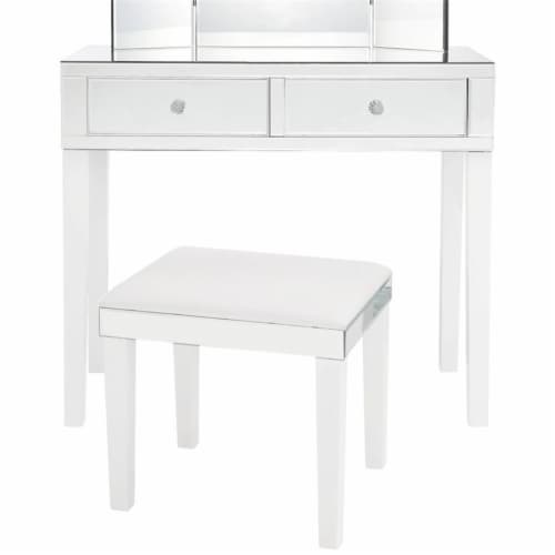 Caleb Mirrored White Vanity Set - 2 Drawers - 2 Piece Set in White - Posh Living Perspective: bottom