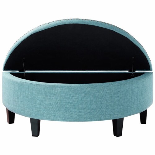 Posh Living Nathan Linen Modern Contemporary Button  Tufted Gold Nailhead Trim Half Moon Stor Perspective: bottom