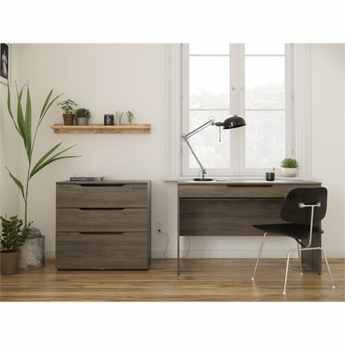 Nexera 600344 Arobas 3Drawer Storage and Filing Cabinet Bark Grey Perspective: bottom