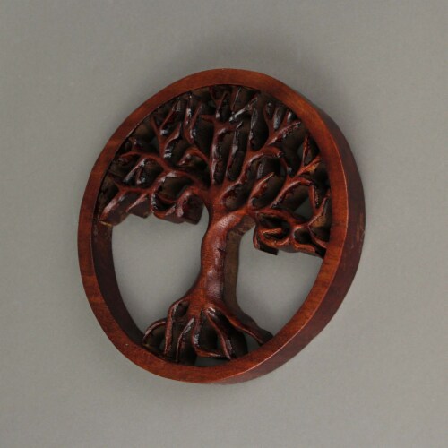 Hand Carved Mahogany Tree Of Life Wood Wall Plaque Perspective: bottom