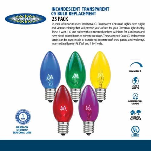 25 Pack C9 Outdoor Christmas Replacement Bulbs Blue E17 C9 Intermediate Base 25 Count Pack of 1 Fred Meyer