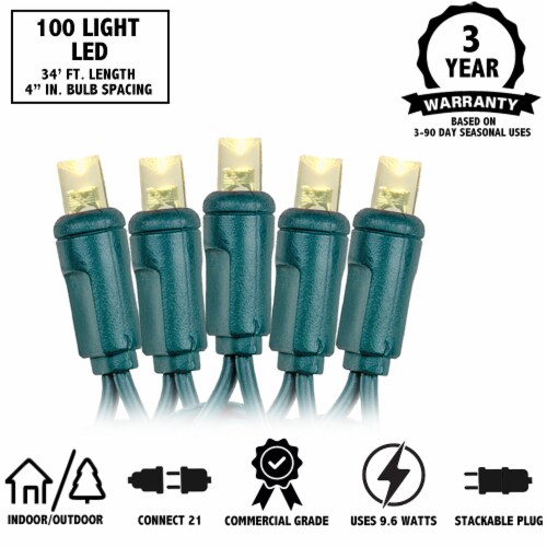 100 Light LED Christmas Mini Light Set, Patio Light, Warm White, Green Wire, 34’ Perspective: bottom