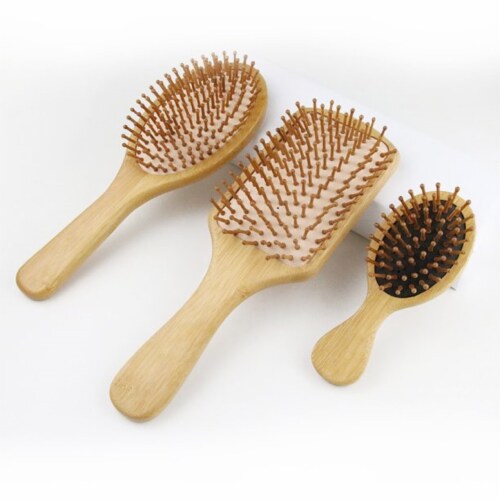 Natural Wood Hair Brush with Wooden Bristles Massage Scalp Comb and Wood Beard Comb 6pcs Perspective: bottom