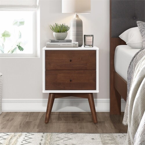 Francesca Mid Century Modern Solid Wood 2 drawer Nightstand in