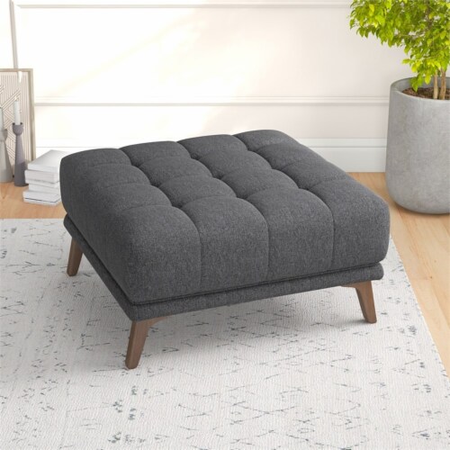 Allen Mid-Century Modern Ottoman Fabric in Dark Gray Perspective: bottom
