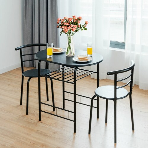 Gymax 3 Piece Dining Set Home Kitchen Furniture Table and 2 Chairs Black Perspective: bottom