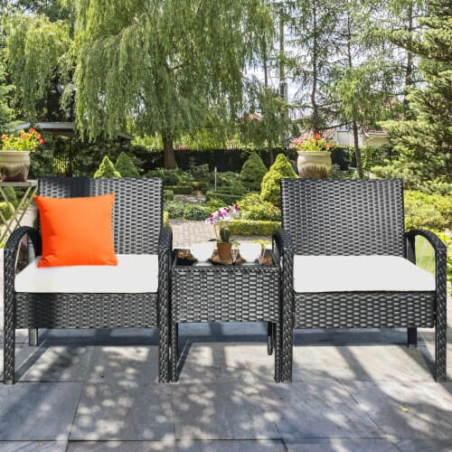 Costway 3PCS Patio Rattan Furniture Set Table & Chairs Set with Thick