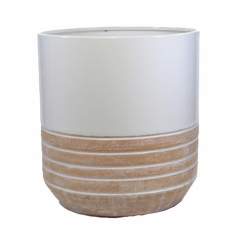 Home Decor White & Terracotta Stripe Planters Metal Enamel Indoor Cb173709 Perspective: bottom