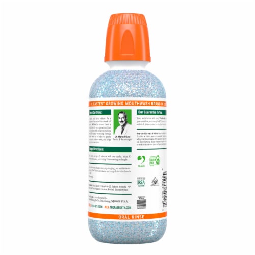 TheraBreath Fresh Breath Whitening Mouthwash Dazzling Mint Alcohol-Free Perspective: bottom