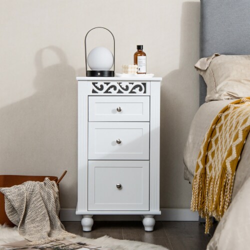 Bathroom Floor Cabinet Storage Organizer Nightstand Carved Design w/ 3 Drawers Perspective: bottom
