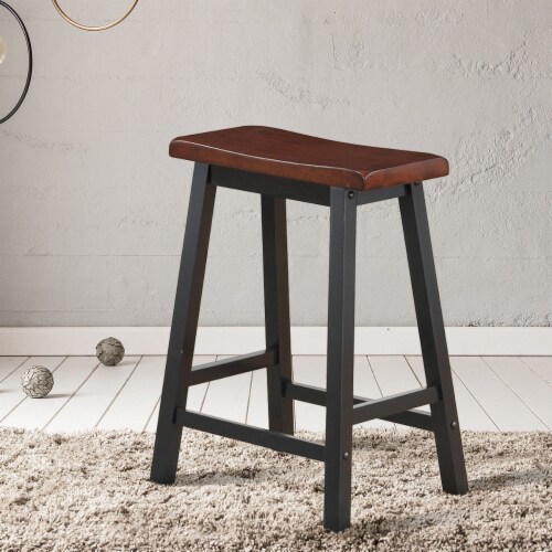 Gymax Set of 2 Bar Stools 24''H Saddle Seat Pub Chair Home Kitchen Dining Room Brown Perspective: bottom