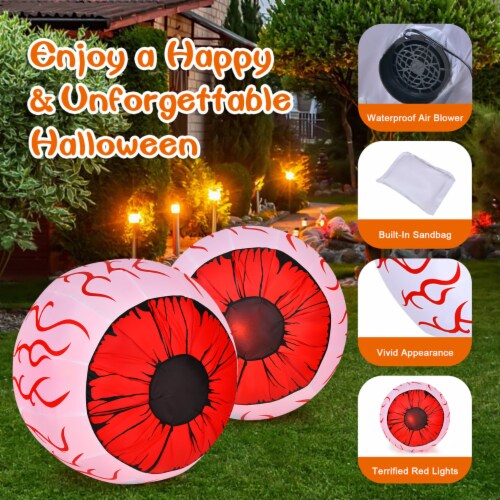 Costway 2 Pack 3 FT Halloween Inflatable Eyeballs w/ Air Blower & Red LED Lights Perspective: bottom