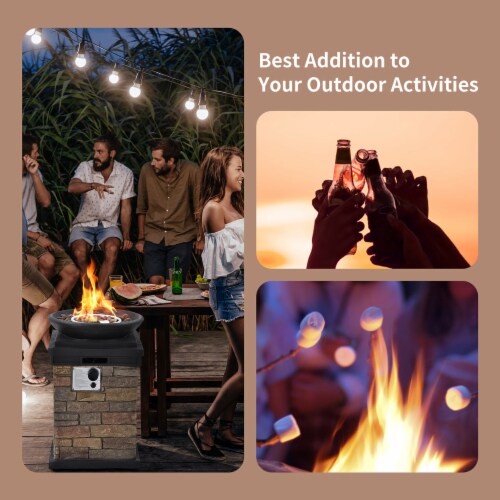Patio Propane Burning Fire Bowl Column W/ Cover 40,000 BTU & Lava Rocks Perspective: bottom