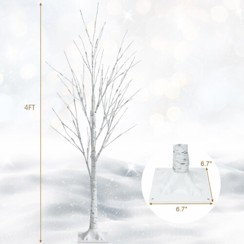Costway 4ft Pre-lit White Twig Birch Tree for Christmas Holiday w/ 48 LED Lights Perspective: bottom