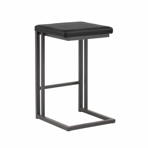 Sunpan Boone 26  Faux Leather Counter Stool in Black-Dark Gray (Set of 2) Perspective: bottom