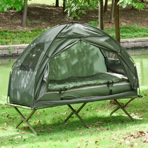 Outdoor 1-person Folding Tent Elevated Camping Cot w/Air Mattress Sleeping Bag Perspective: bottom