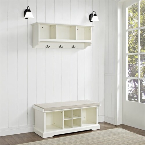 Wood 2 Piece Entryway Bench and Shelf Set in White Pemberly Row 1 Fry s Food Stores