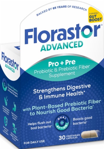 Florastor Pre Daily Probiotic & Fiber Supplement Capsules 250mg Perspective: bottom
