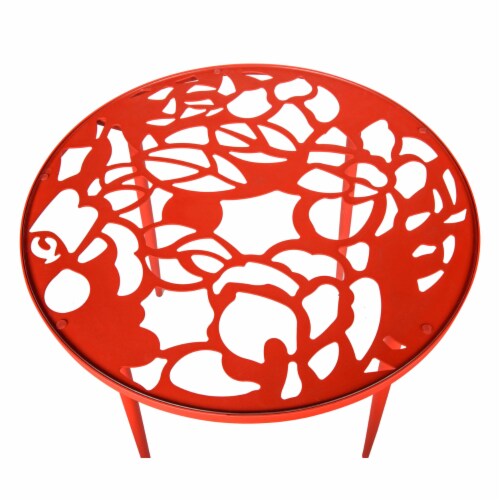 LeisureMod Devon Modern Glass Top Aluminum Base Outdoor 31.1  Bistro Red Table Perspective: bottom