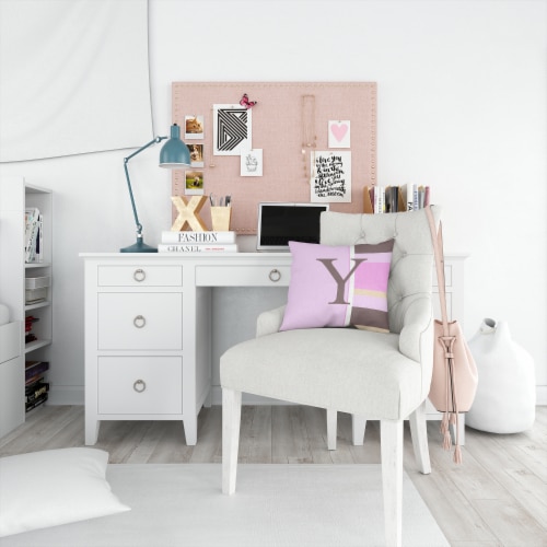 Letter Y Initial Monogram - Pink Stripes Fabric Decorative Pillow Perspective: bottom