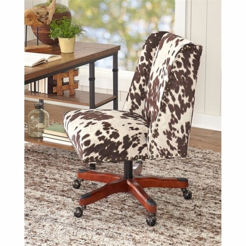 Bowery Hill Transitional Fabric Cow Print Armless Office Chair in Walnut/Brown Perspective: bottom