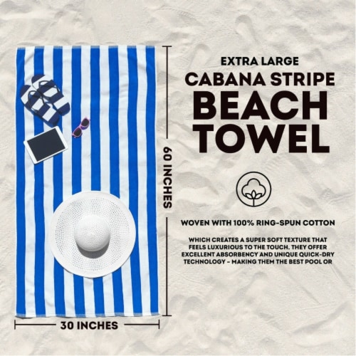 4-Pack: 30 x 60 Ultra-Soft 100% Cotton Striped Pool Cabana Hotel Beach Towels Perspective: bottom