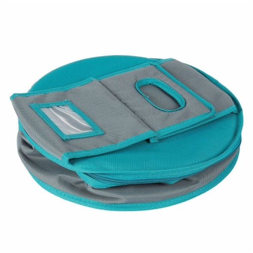 Insulated Round Thermal Casserole Food Carrier for Lunch, Teal and Grey Perspective: bottom