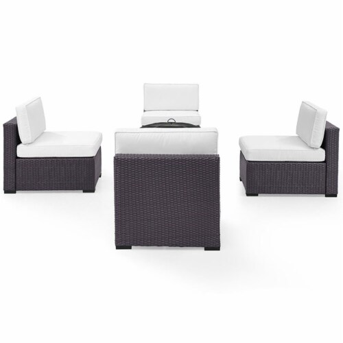 Biscayne Upholstery 5 Piece Wicker Patio Fire Pit Set in White-Crosley Perspective: bottom