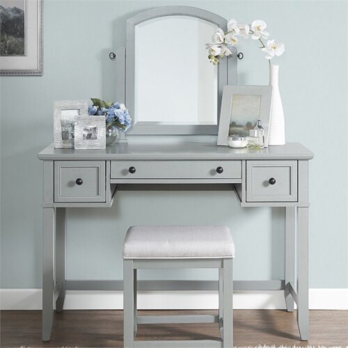 Furniture Vista Wood Vanity Stool in Gray-Crosley Perspective: bottom