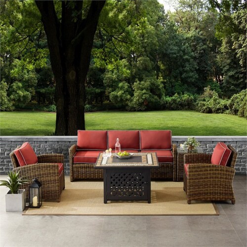 Furniture Bradenton Polyester 5 Piece Patio Fire Pit Sofa Set in