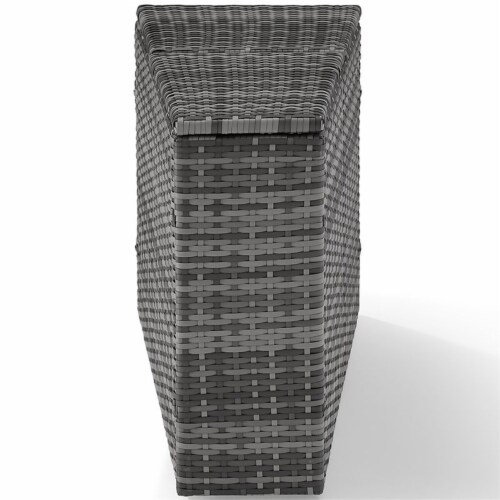 Crosley Catalina Wicker Patio Storage Arm Table in Gray Perspective: bottom