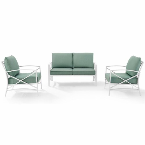 Crosley Kaplan 3 Piece Patio Sofa Set in Mist and White Perspective: bottom