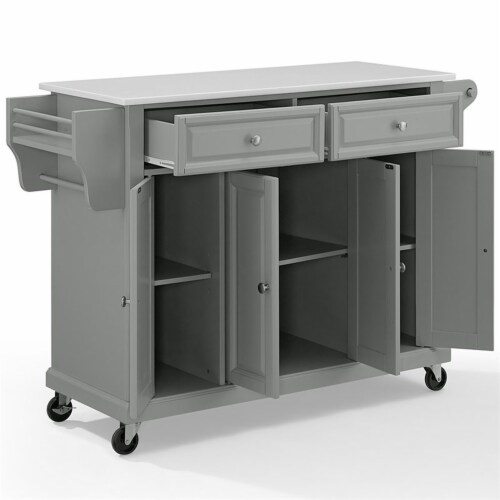 Crosley White Granite Top Kitchen Cart in Gray Perspective: bottom