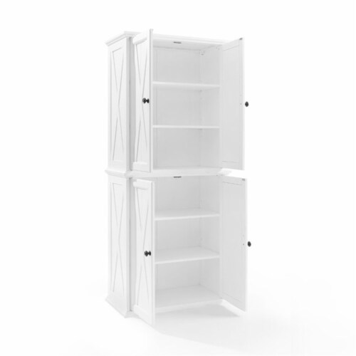 Crosley Clifton 4 Door Pantry in Distressed White Perspective: bottom