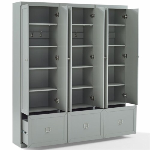 Crosley Furniture Harper Modern Wooden Pantry Closet in Gray (Set of 3) Perspective: bottom
