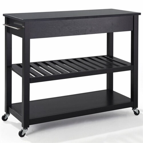 Kitchen Cart Island Solid Black Granite Top in Black - Crosley Perspective: bottom