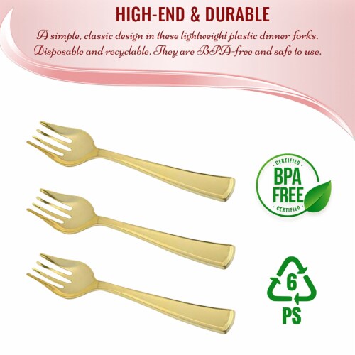 Gold Disposable Plastic Serving Forks (60 Serving Forks) Perspective: bottom
