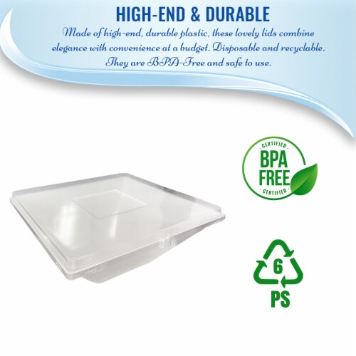 9.6  Clear Medium Square 64 oz. Bowl Disposable PET Lids (48 Lids) Perspective: bottom