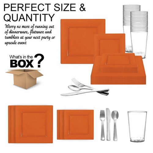 Burnt Orange Square Plastic Plates Wedding Value Set 60 Settings 60 Sets Ralphs