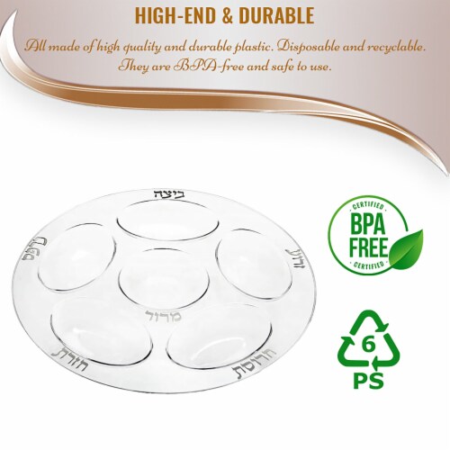 12  Clear with Silver Round Section Tray Disposable Plastic Seder Plates (24 Plates) Perspective: bottom