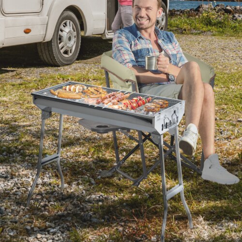 29 Fordable BBQ Charcoal Grill Stainless Steel Backyard Cooker Silver Party Perspective: bottom